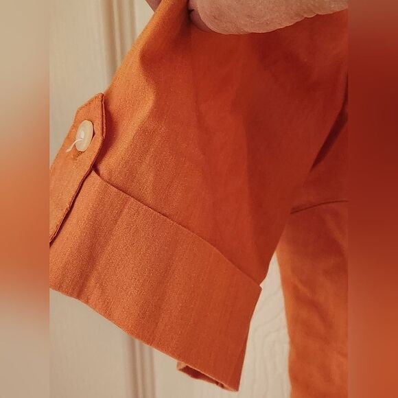 New York & Company M Orange Cotton Blend Shrtslvs Pockets Buttons Up Women Shirt - Picture 8 of 10